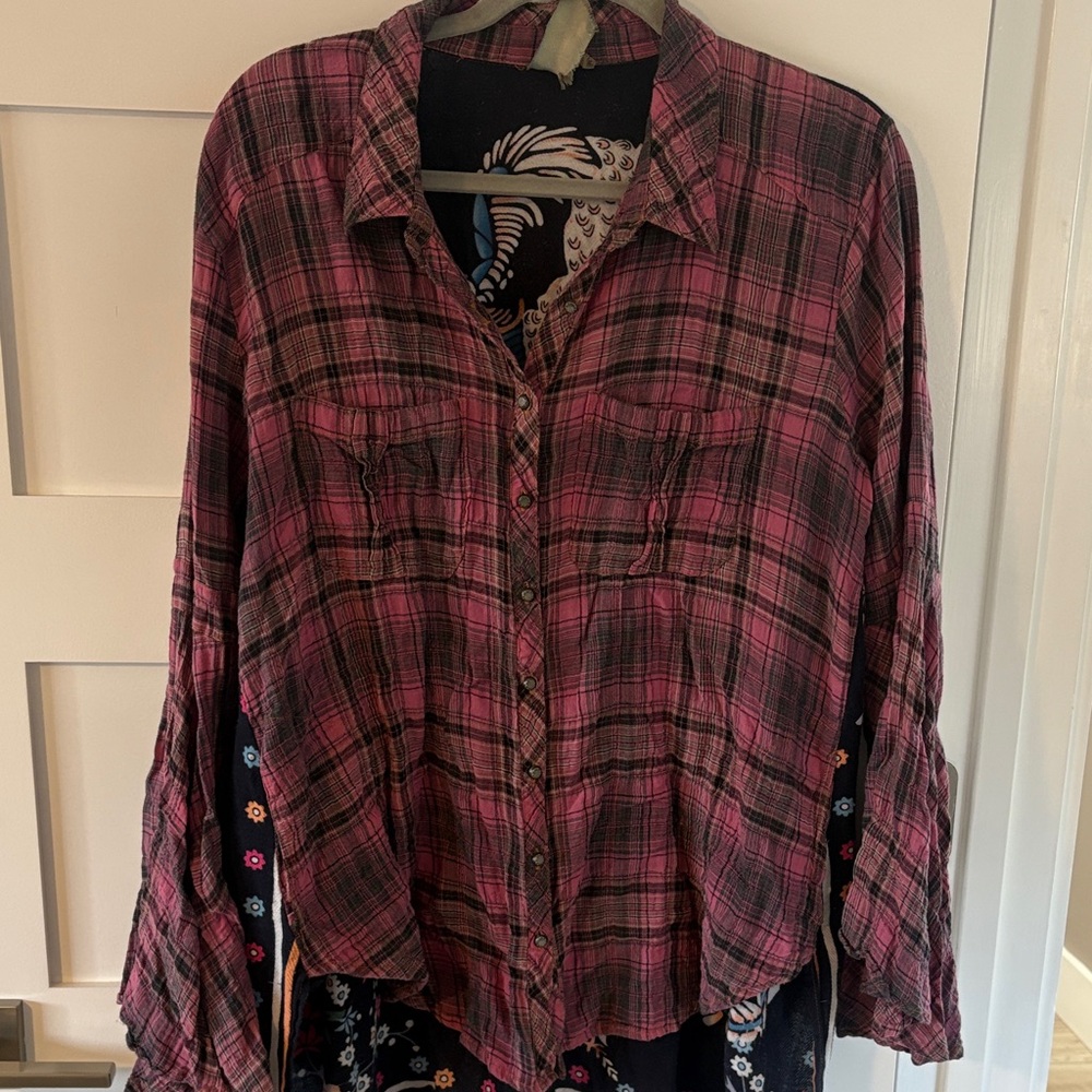 Pink Plaid Button-Up Shirt